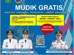 Pemkab Sidoarjo Buka Pendaftaran Mudik Gratis Tujuan Banyuwangi - Jember serta Ponorogo, Trenggalek dan Magetan