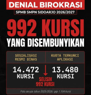 Baca juga : Sistem Otomatisasi SPMB SMPN Sidoarjo Jadi Sorotan, Pagu Melonjak Diam-Diam Selisih 992 Kursi Tak Terbantah
