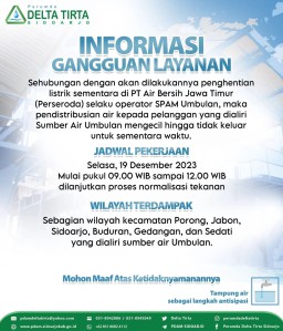 Pelanggan Harus Siap-Siap Tampung Air, Aliran PDAM Delta Tirta Sidoarjo di 6 Kecamatan Ini Mengecil Sementara