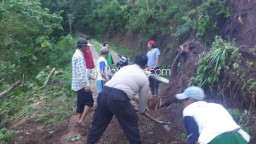 Diguyur Hujan Deras, Jalan Desa Serag Tertutup Longsor Dan Pohon Tumbang