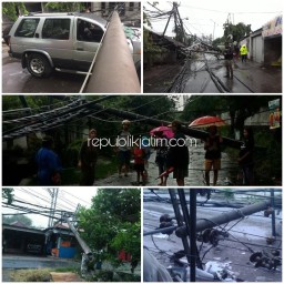 Puting Beliung di Krian, Ambrukkan 78 Tiang Listrik Timpa Mobil dan Motor Parkir
