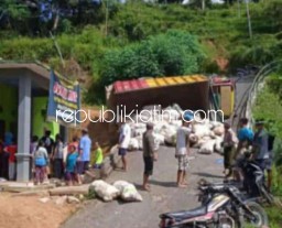 As Roda Patah, Truk Muatan Porang Terguling Di Tanjakan Ngrayun Ponorogo