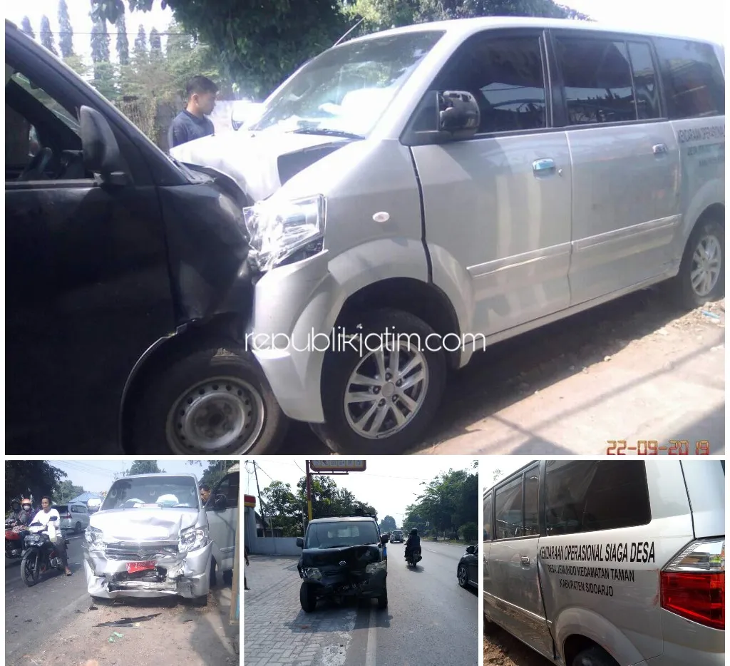 Sopir Ngantuk, Mobil Siaga Desa Jemundo Tabrak Pikup Parkir di Balongbendo