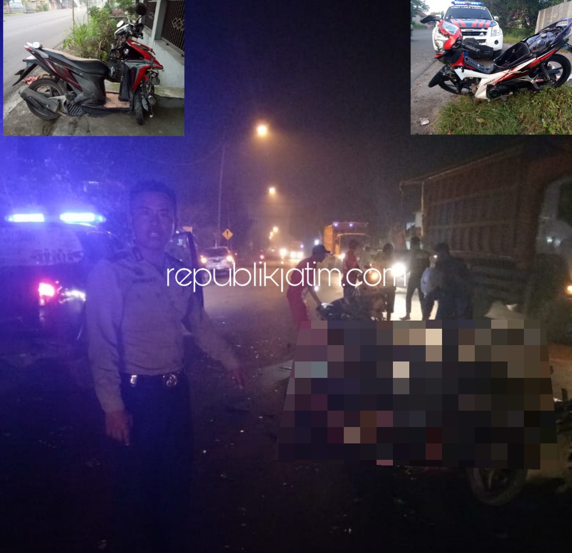 TEWAS - Dua pengendara motor tewas dan seorang mengalami luka berat usai bertabrakan di JL Raya Krian - Mojosari Desa Watutulis, Kecamatan Prambon, Sidoarjo, Sabtu (06/04/2019) dini hari.