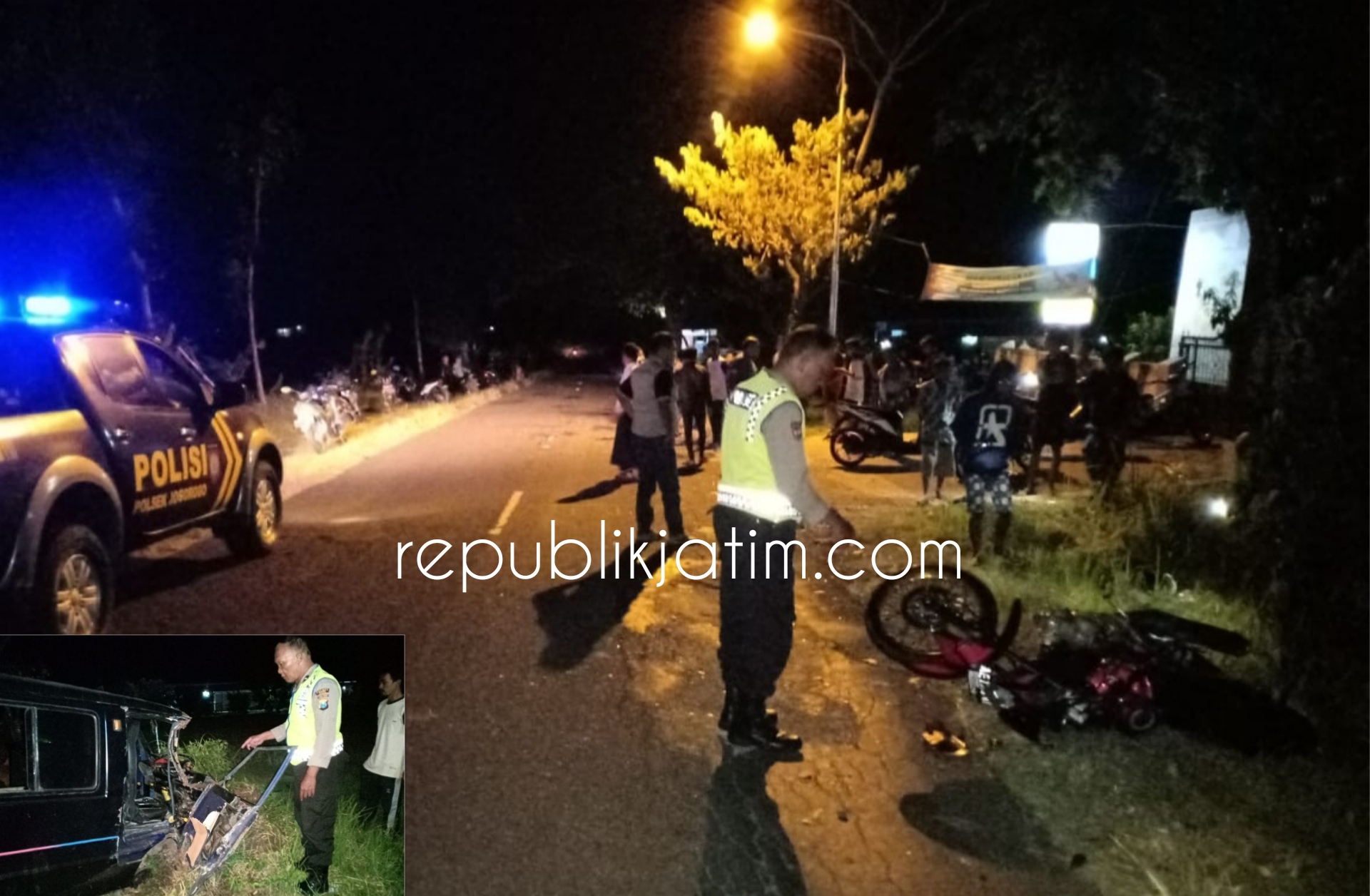 Kecelakaan antara sepeda motor dengan mobil di jl.raya Ngawi-Jogorogo, Minggu dini hari (26/05/2019)