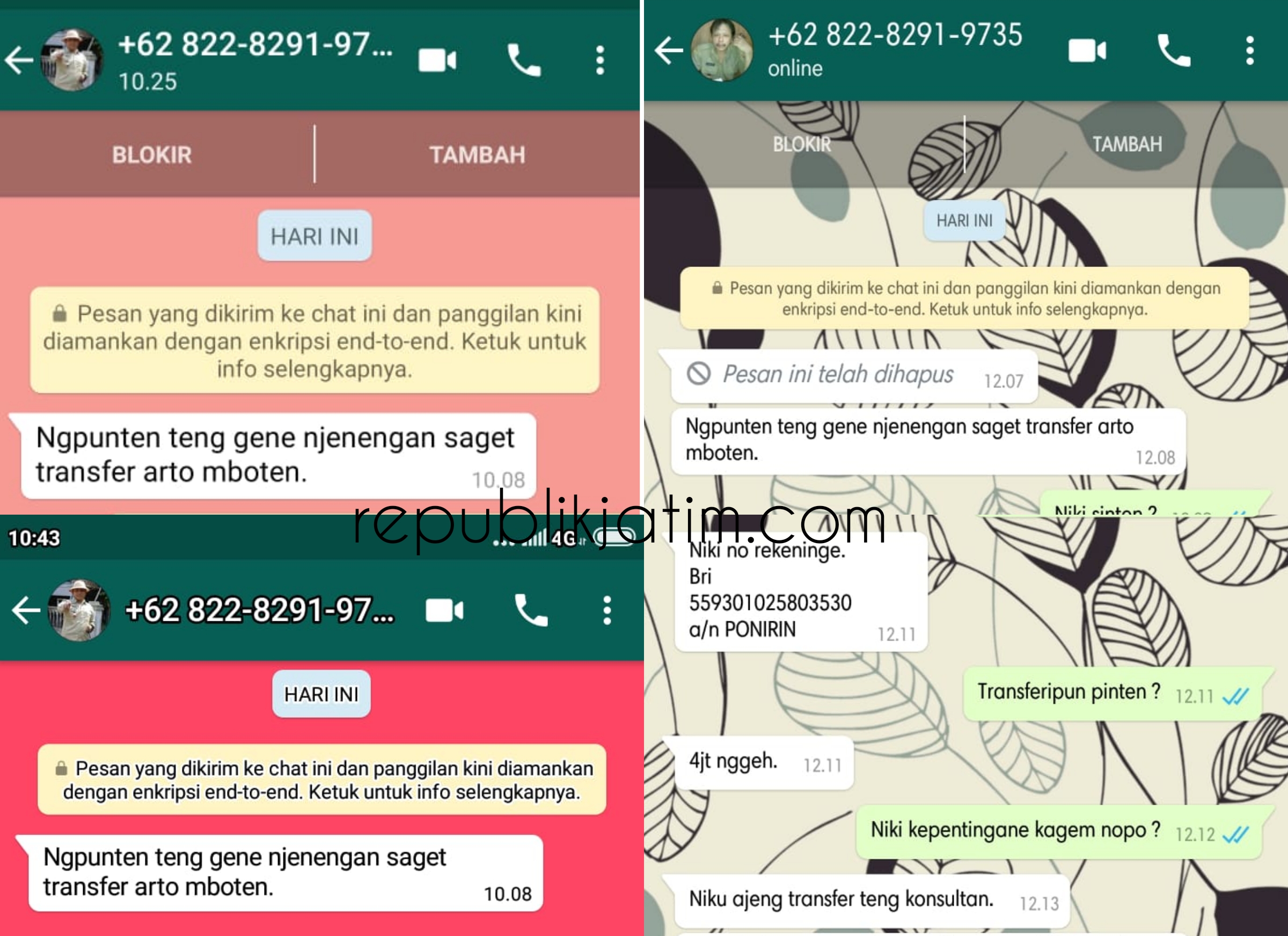 Modus penipuan via whatsapp menyaru kepala desa minta transferan sejumlah uang sedang marak di Ngawi
