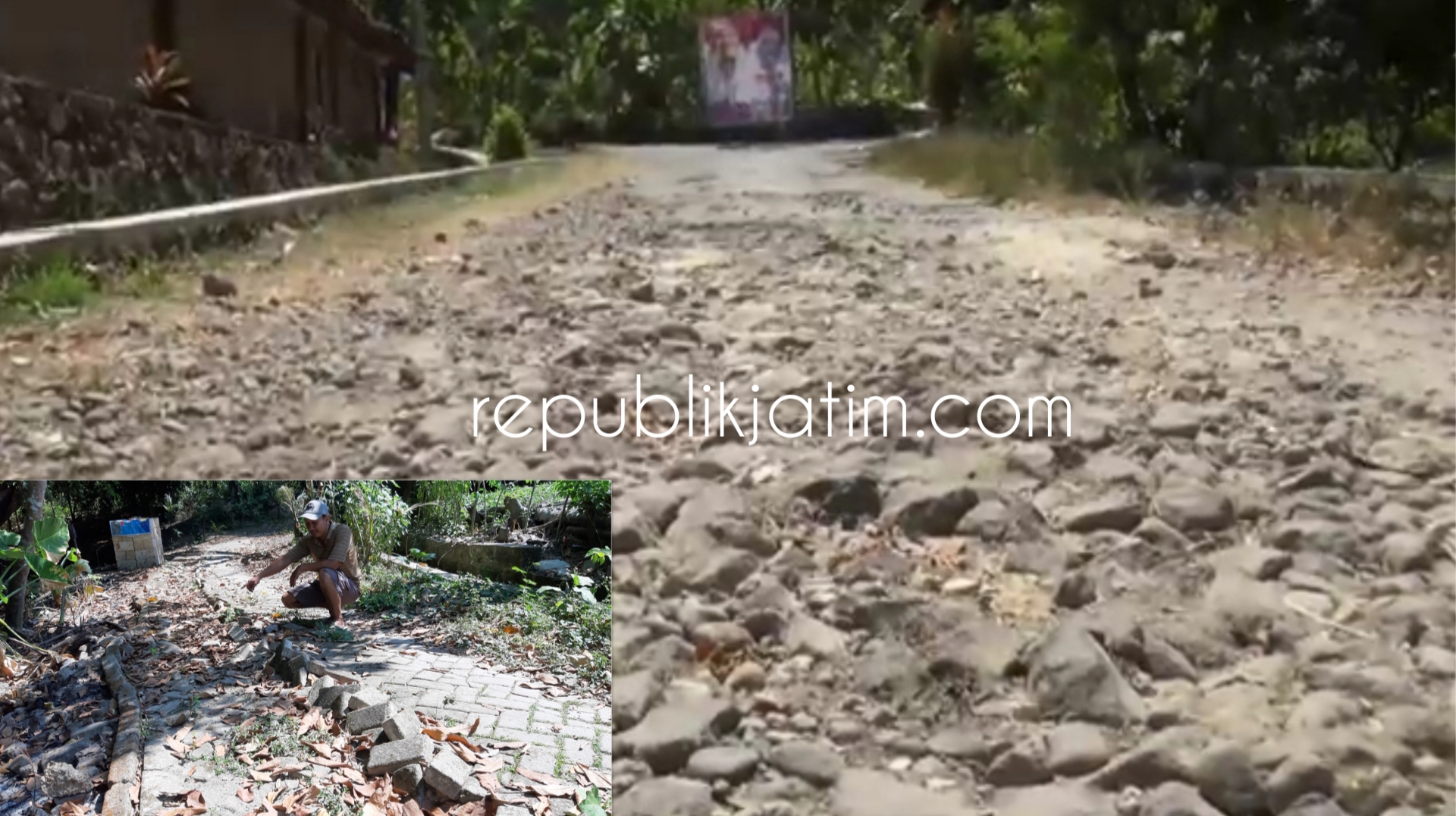 Kondisi jalan di salah satu kampung Joho Desa Karangtengah Prandon kondisinya rusak serta jalan paving di kampung Sadang yang juga mengalami kerusakan