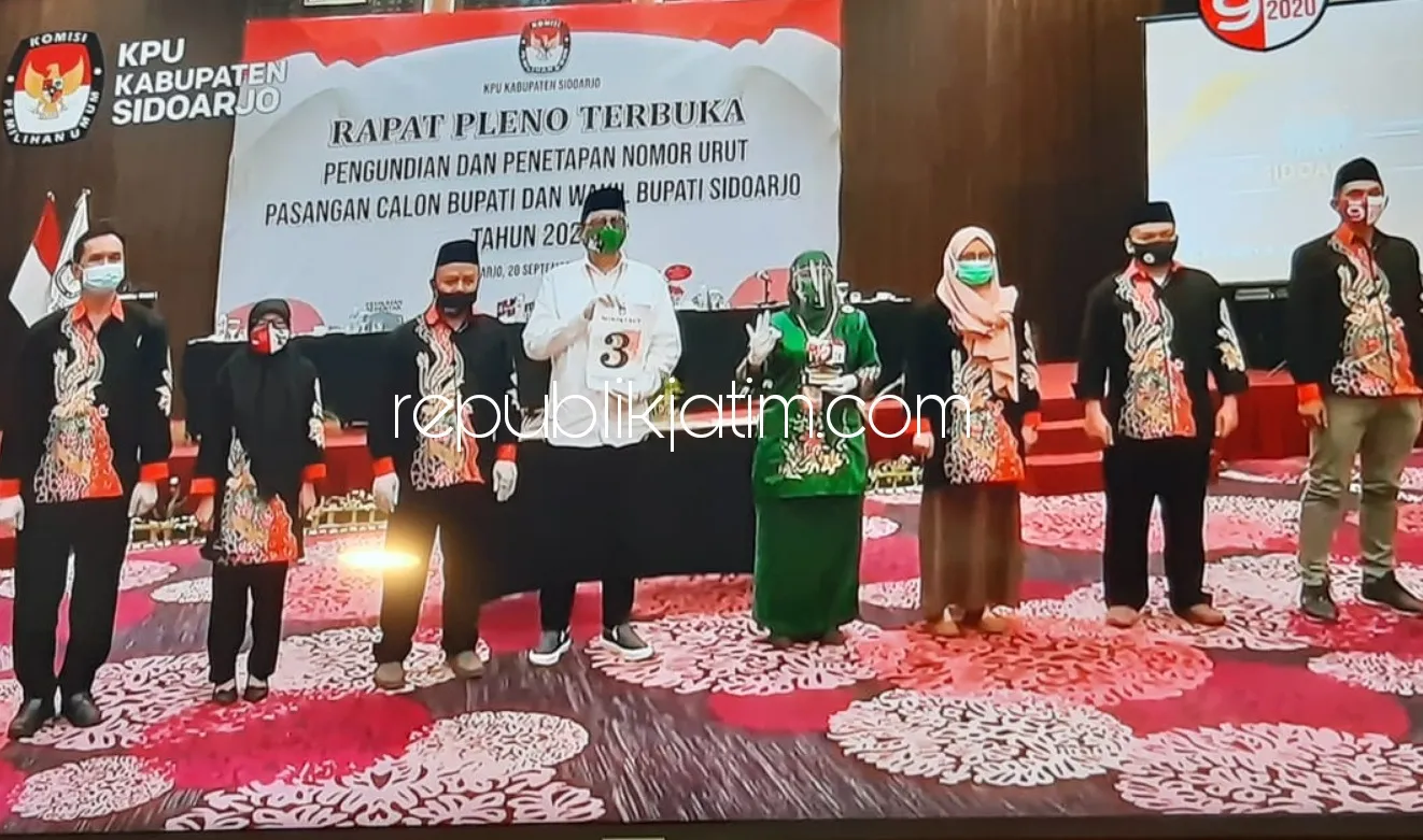 Penyerahan Nomor Urut Terakhir, KPU Pastikan 3 Paslon Turut Kontestasi Pilkada Sidoarjo