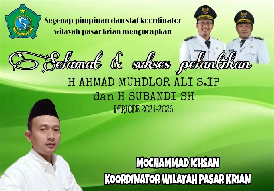 Koordinator dan Staf Pasar Krian Mengucapkan Selamat dan Sukses Atas Pelantikan Bupati dan Wakil Bupati Sidoarjo