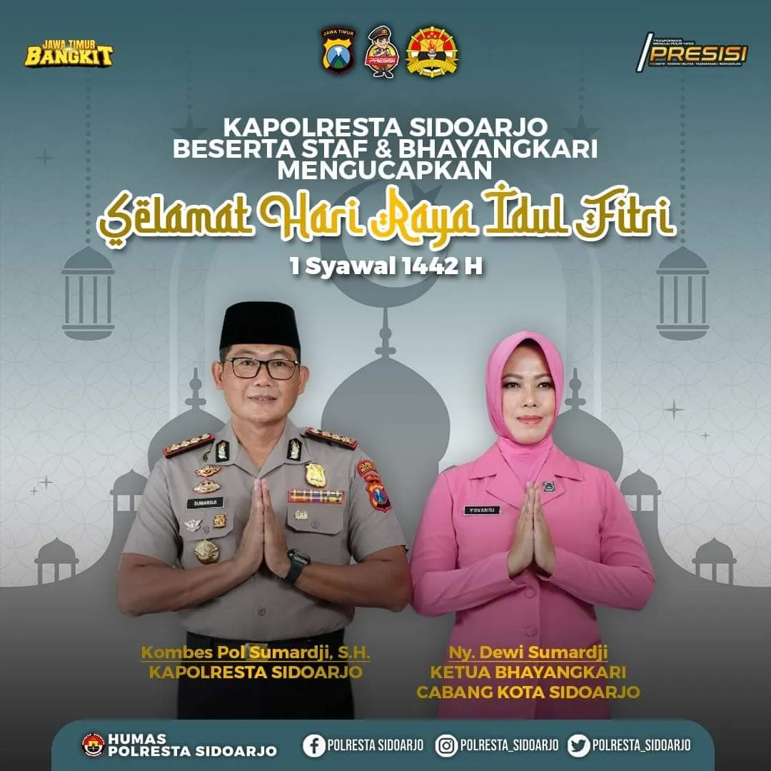 Kapolresta Sidoarjo Beserta Staf dan Bhayangkari Selamat Hari Raya Idul Fitri 1 Syawal 1442 Hijriyah