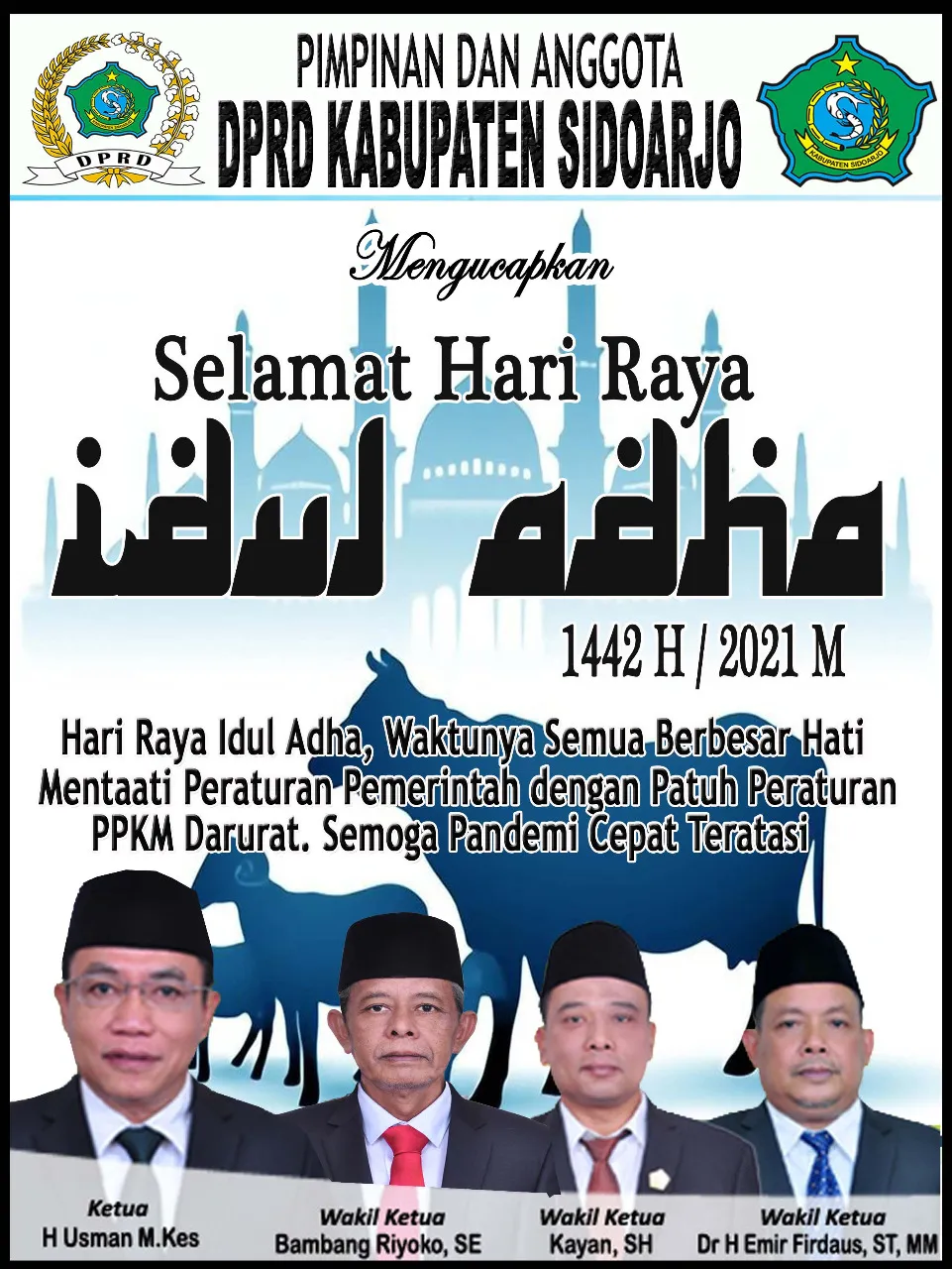 Pimpinan dan Anggota DPRD Sidoarjo Mengucapkan Selamat Hari Raya Idul Adha 1442 Hijriyah