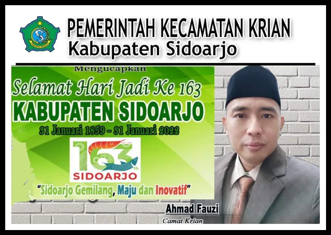 Pemerintah Kecamatan Krian Kabupaten Sidoarjo Mengucapkan Selamat Hari Jadi ke 163 Kabupaten Sidoarjo