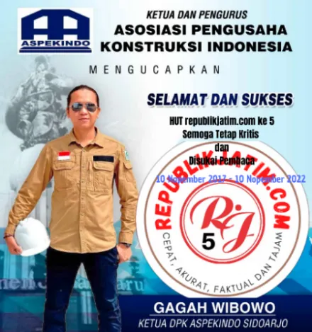Ketua dan Pengurus Asosiasi Pengusaha Konstruksi Indonesia Aspekindo Sidoarjo Mengucapkan Selamat dan Sukses HUT republikjatim.com ke 5