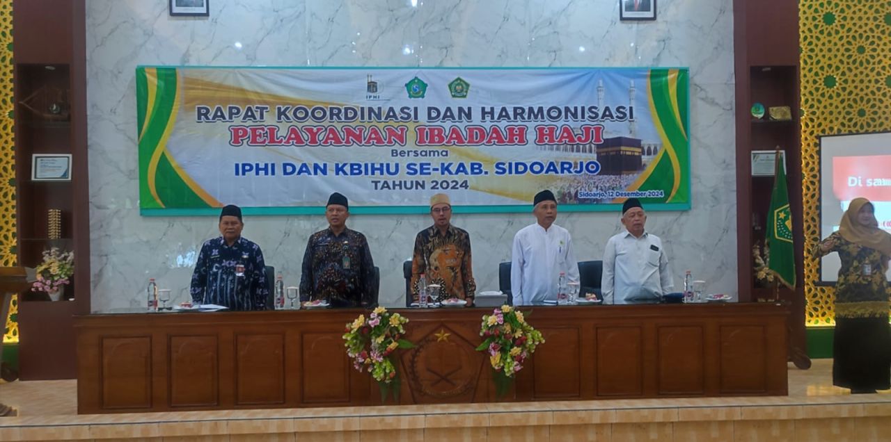 RAKOR - Ikatan Persaudaraan Haji Indonesia (IPHI) Rakor mengantarkan Calon Jamaah Haji (CJH) meraih kemabruran bersama Kelompok Bimbingan Ibadah Haji Umroh (KBIHU) di Aula Al Ikhlas, Kemenag Sidoarjo, Kamis (12/12/20024).
