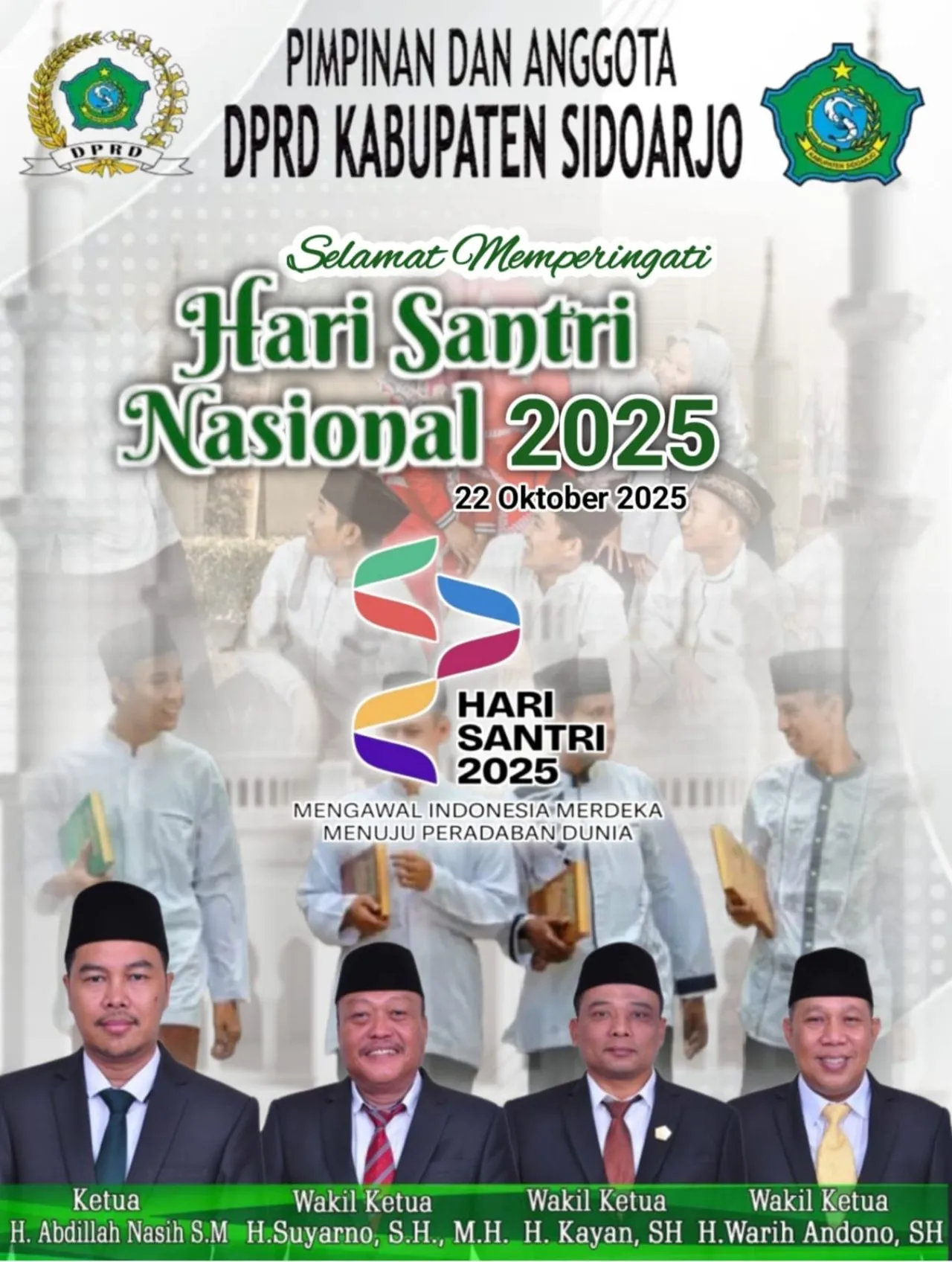 Pimpinan dan Anggota DPRD Sidoarjo Mengucapkan Selamat Memperingati Hari Santri Nasional 2025
