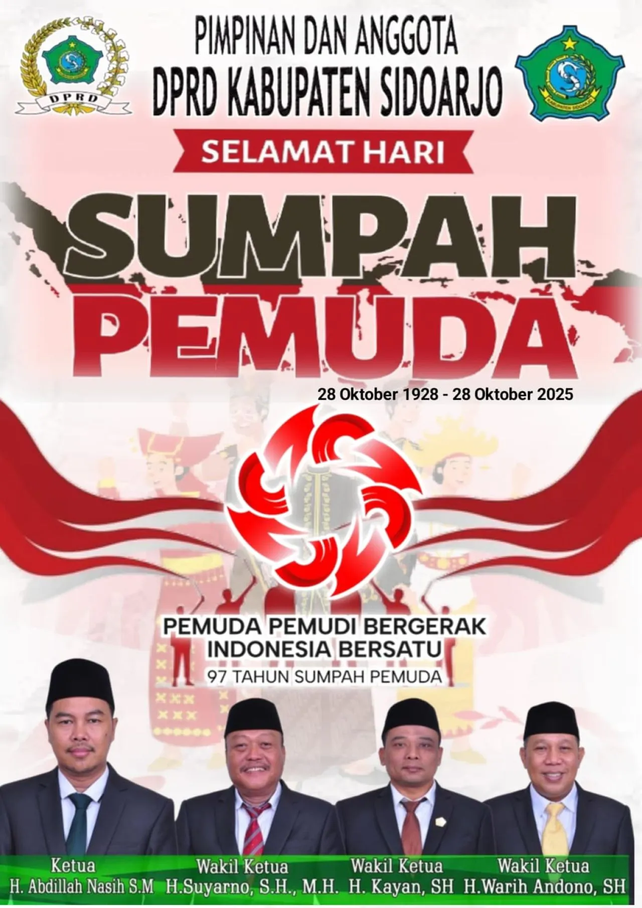 Pimpinan dan Anggota DPRD Kabupaten Sidoarjo Mengucapkan Selamat Hari Sumpah Pemuda Tahun 2025