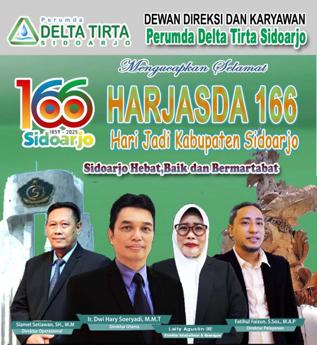 Dewan Direksi dan Karyawan Perumda Delta Tirta Sidoarjo Mengucapkan Selamat Hari Jadi ke 166 Kabupaten Sidoarjo