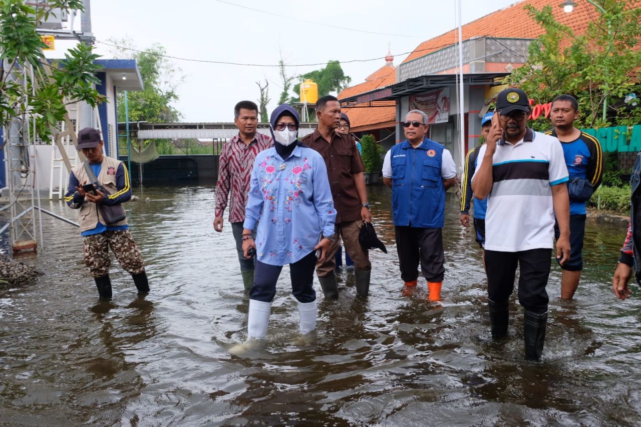 SIDAK - Sekda Sidoarjo, Fenny Apridawati menggelar sidak ke sejumlah desa yang dilanda banjir tak kunjung surut di Kecamatan Waru dan Kecamatan Tanggulangin, Sidoarjo, Senin (27/01/2025).