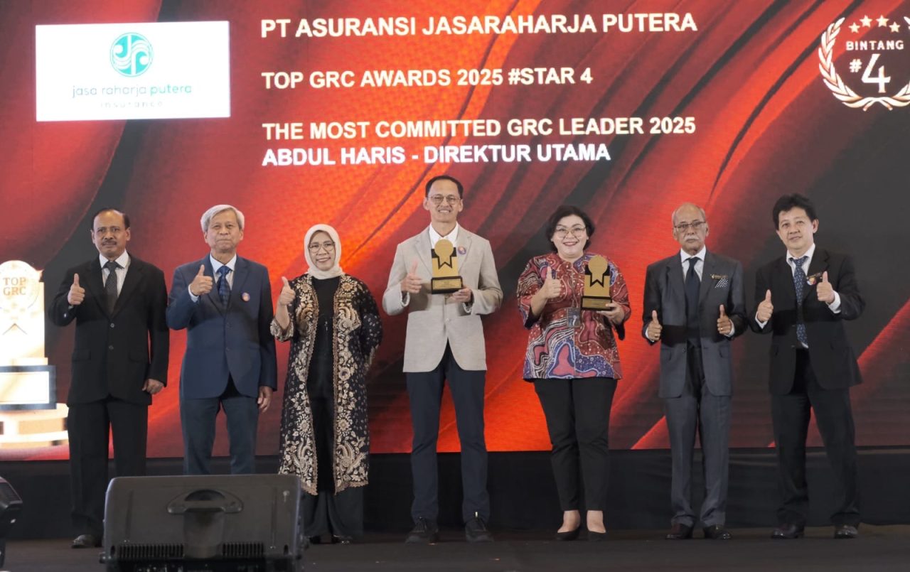 Jasaraharja Putera dinobatkan sebagai penerima TOP GRC Awards 2025 dan The Most Committed GRC Leader 2025 yang diberikan kepada Direktur Utama, Abdul Haris di Jakarta.