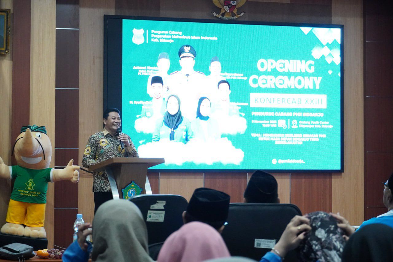 KONFERCAB - Konferensi Cabang (Konfercab) XXIII Pengurus Cabang (PC) Pergerakan Mahasiswa IsIam Indonesia (PMII) resmi dibuka Bupati Sidoarjo, Subandi di Gedung Youth Center Disporapar, Sabtu (08/11/2025).