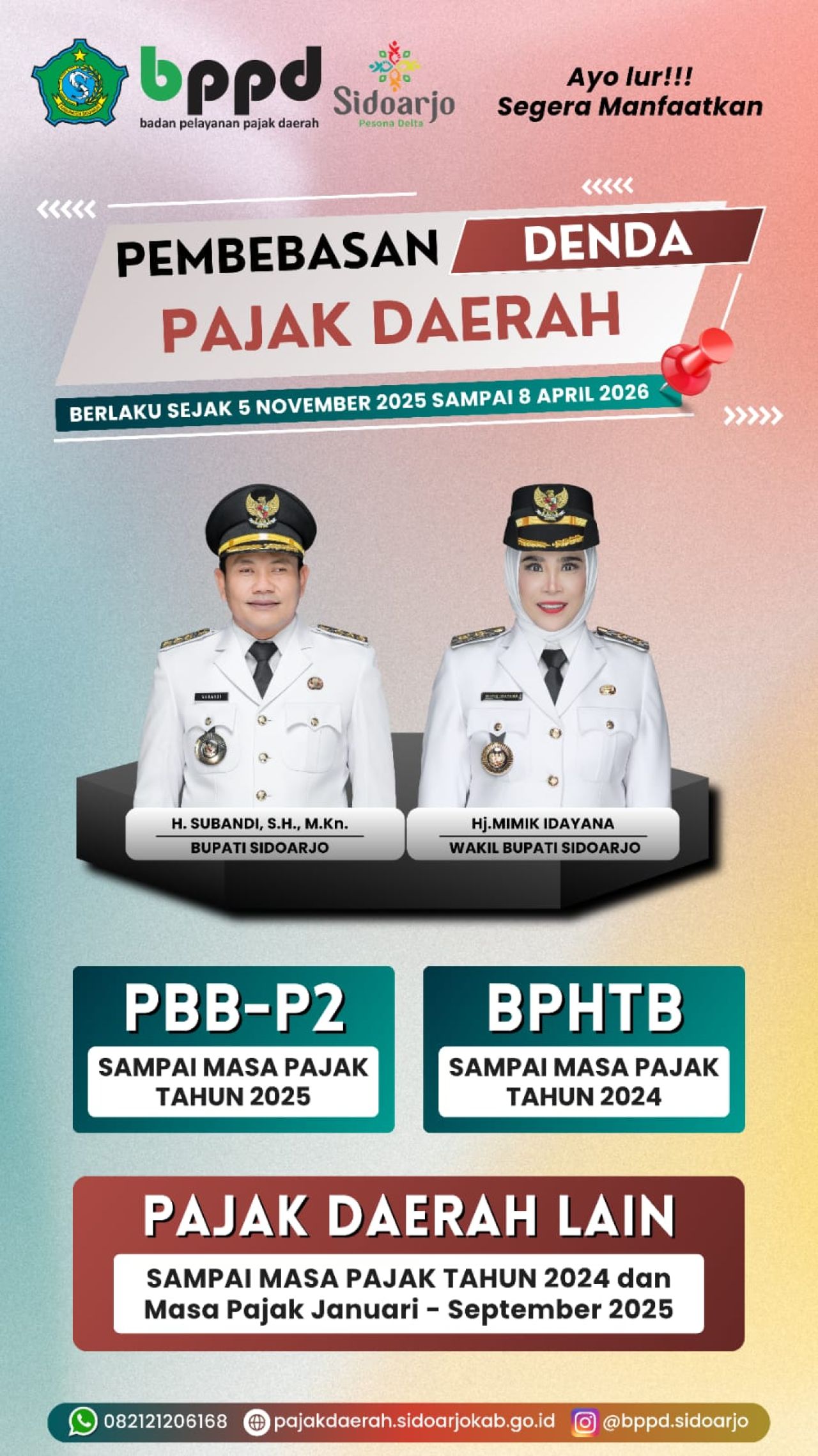 BEBAS SANKSI - Instruksi pembebasan sanksi pajak yang dilaksanakan Pemkab Sidoarjo hingga enam bulan ke depan.