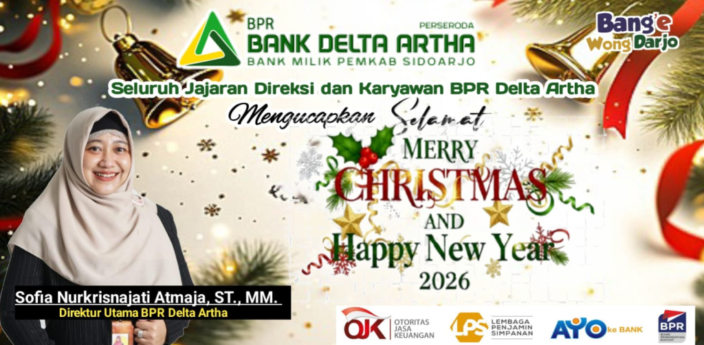 Seluruh Jajaran Direksi dan Karyawan BPR Delta Artha Sidoarjo Mengucapkan Selamat Hari Natal 2025 dan Tahun Baru 2026.