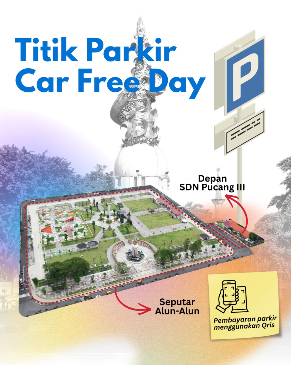 PARKIR - Pemkab Sidoarjo mulai menerapkan sistem parkir non tunai menggunakan Quick Response Code Indonesian Standard (QRIS) di 5 titik parkir di kawasan Alun-Alun Sidoarjo, Kamis (05/02/2026).