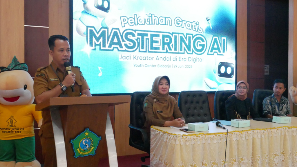 PELATIHAN - Dinas Komunikasi dan Informatika (Diskominfo) Pemkab Sidoarjo menggelar Pelatihan AI bertajuk "Mastering AI: Jadi Content Creator, Marketer dan Public Speaker Andal di Era Digital" di Youth Center Sidoarjo, Senin (29/06/2026).