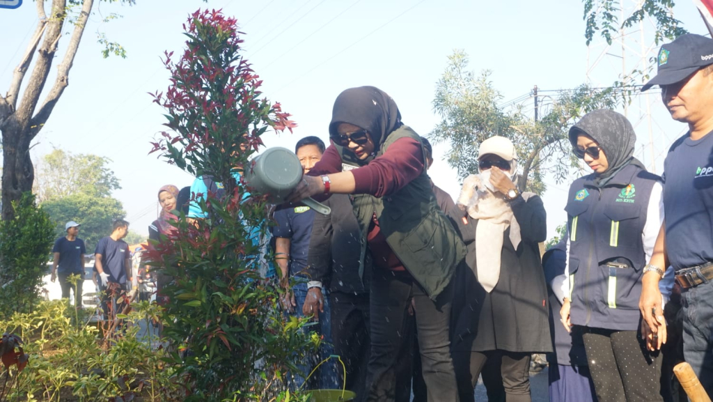 TANAM - Kawasan Jalan Raya Gading Fajar hingga Desa Sepande, Kecamatan Candi, kini bersiap tampil lebih asri dan teduh Wabup Sidoarjo Mimik Idayana memimpin langsung aksi penghijauan massal menanam 644 bibit pohon pucuk merah, Jumat (03/07/2026).
