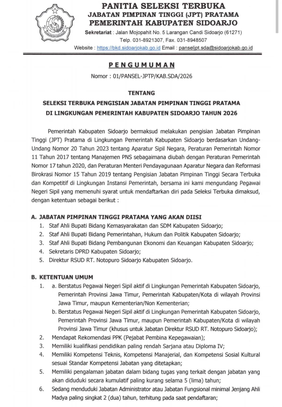 Gelar Selter 5 Jabatan Strategis Tanpa Bising, Cara Pemkab Sidoarjo Mulai Cari Pejabat Eselon II Isi Kekosongan Jabatan