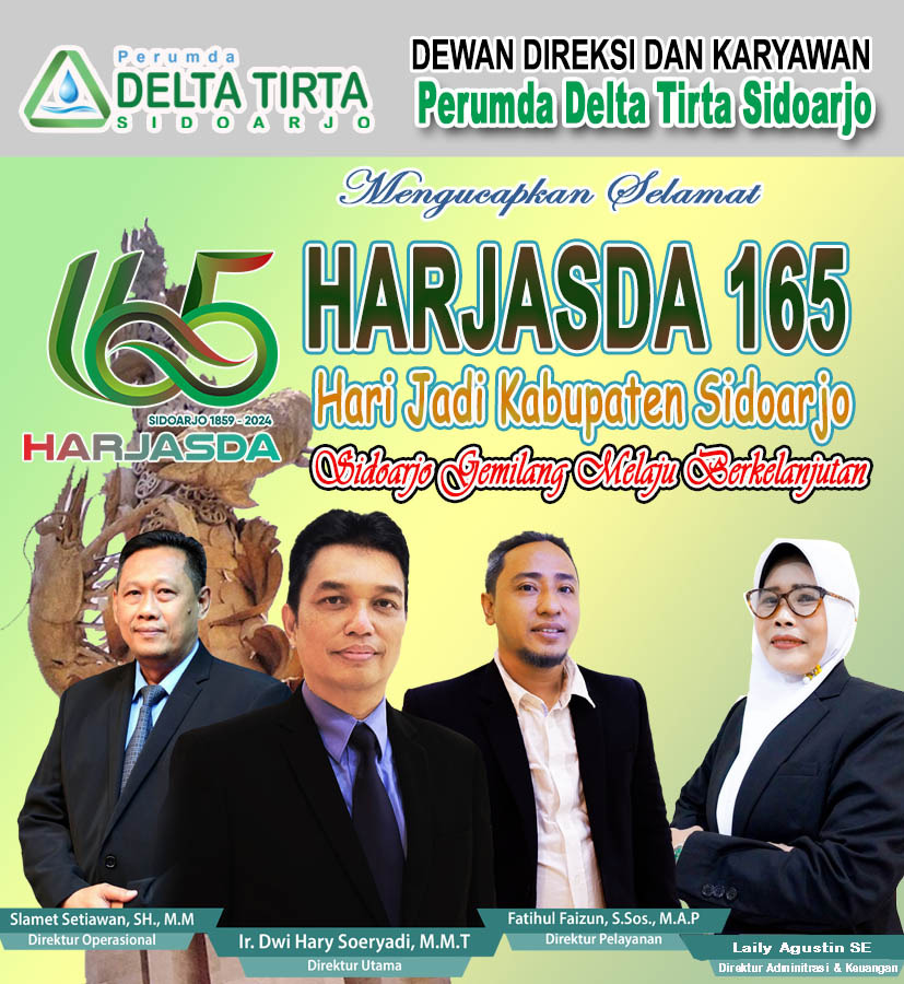Dewan Direksi dan Karyawan Perumda Delta Tirta Sidoarjo Mengucapkan Selamat Harjasda ke 165 Kabupaten Sidoarjo 