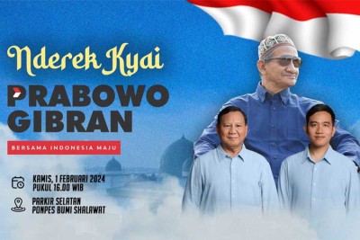 DEKLARASI - Calon Presiden (Capres) nomor urut 2 Prabowo Subianto dijadwalkan hadir dalam gelaran deklarasi Derek Kyai Prabowo - Gibran bareng pengasuh Pondok Pesantren Bumi Shalawat di Desa Lebo, Kecamatan Sidoarjo, Kamis (01/02/2024).