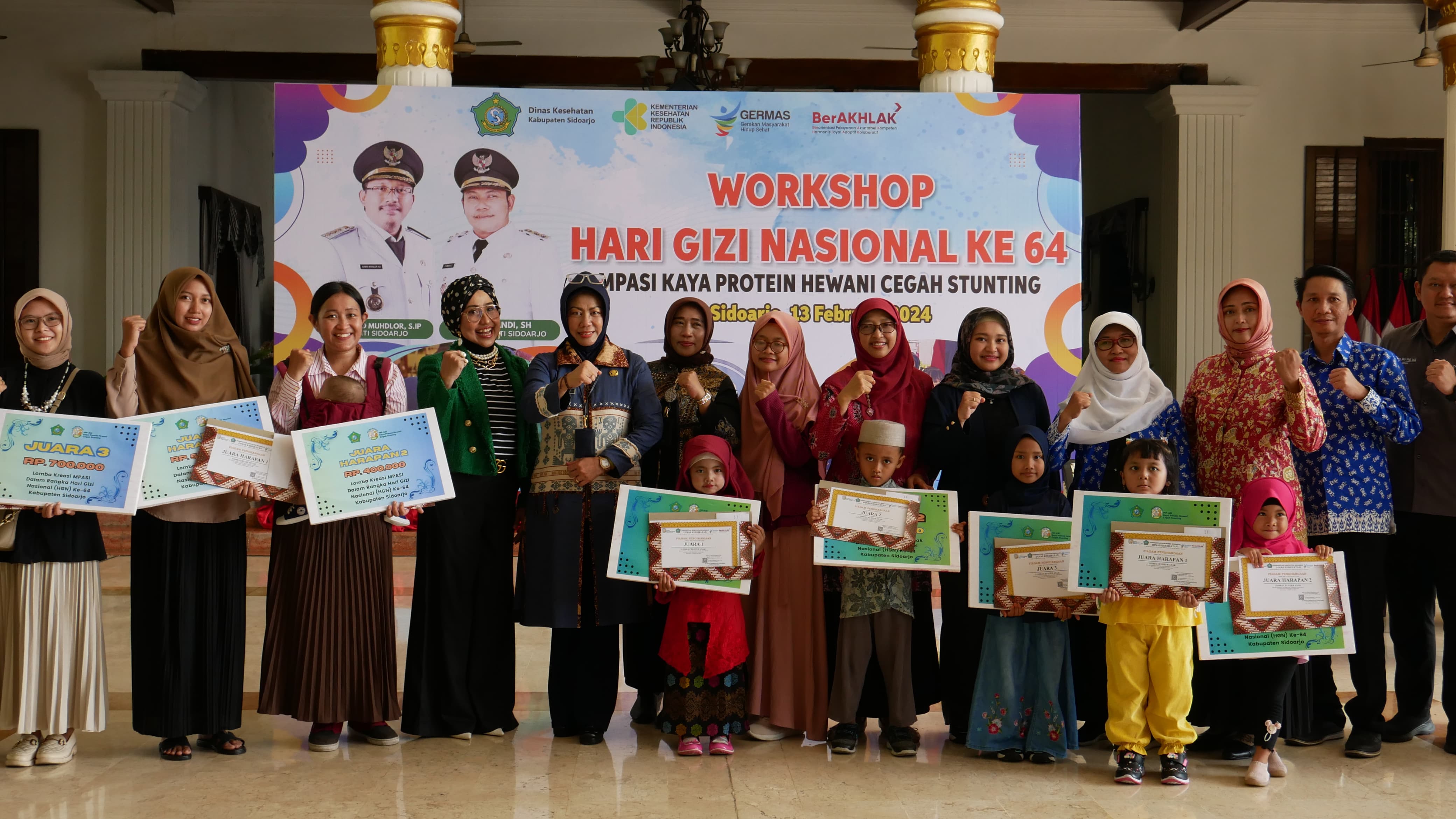 STUNTING - Bupati Sidoarjo Ahmad Muhdlor Ali meminta Dinkes Pemkab Sidoarjo masif mengedukasi dan mengintervensi perbaikan gizi di sela Workshop Hari Gizi Nasional ke 64 bertema MPASI Kaya Protein Hewani Cegah Stunting di Pendopo Delta Wibawa, Selasa (13/