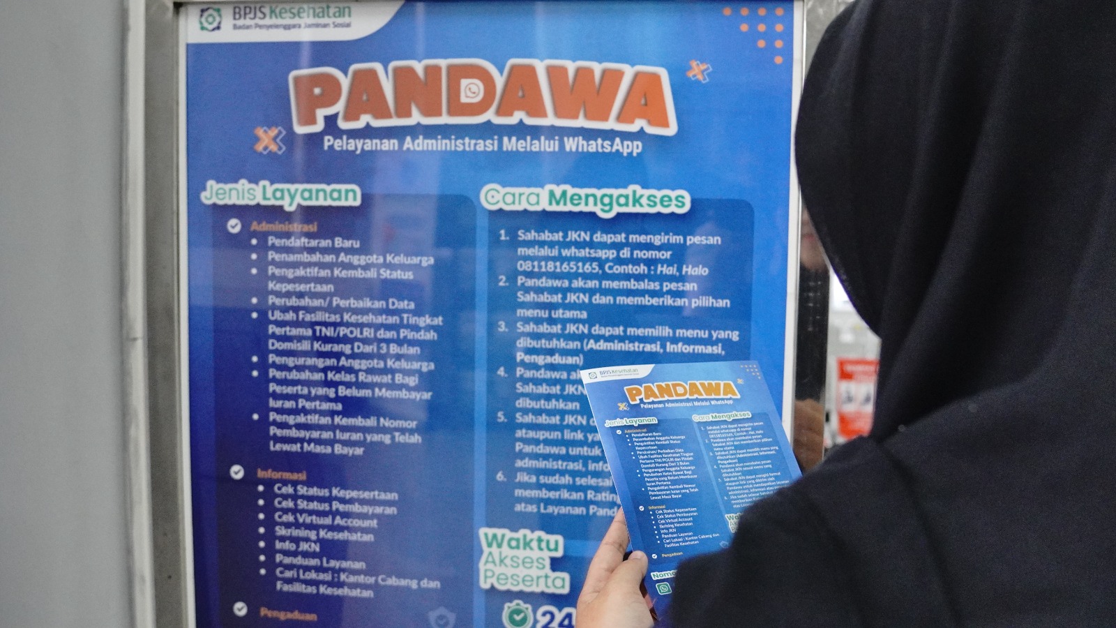 PANDAWA - Peserta Jaminan Kesehatan Nasional (JKN) sudah tidak perlu khawatir jika ingin mengurus kepesertaan JKN ada inovasi baru yang dikembangkan BPJS Kesehatan yaitu Pelayanan Adminstrasi Melalui Whatsapp (Pandawa) di nomor 08118165165.