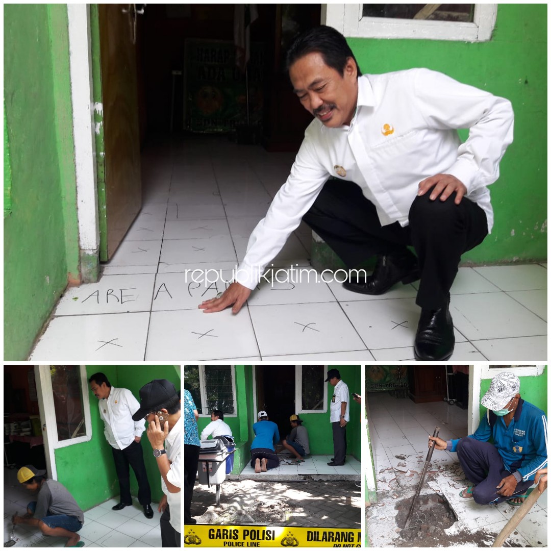 SIDAK - Wabup Sidoarjo, Nur Ahmad Syaifuddin langsung inspeksi mendadak (Sidak) ke ruang UKS SDN Tropodo, Kecamatan Krian, Sidoarjo yang lantainya mengaluarkan panas dan memerintahkan lantai dibongkar, Jumat (03/01/2020).