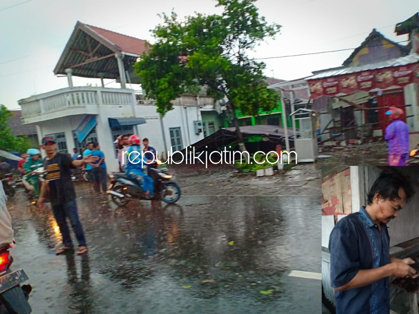 TERLUKA - Kondisi Solikin warga Desa Kenongo, Kecamatan Tulangan, Sidoarjo yang terluka saat bertedu di Randegan, Kecamatan Tanggulangin, Sidoarjo dan rumah warga yang rusak, Rabu (13/02/2019) petang.