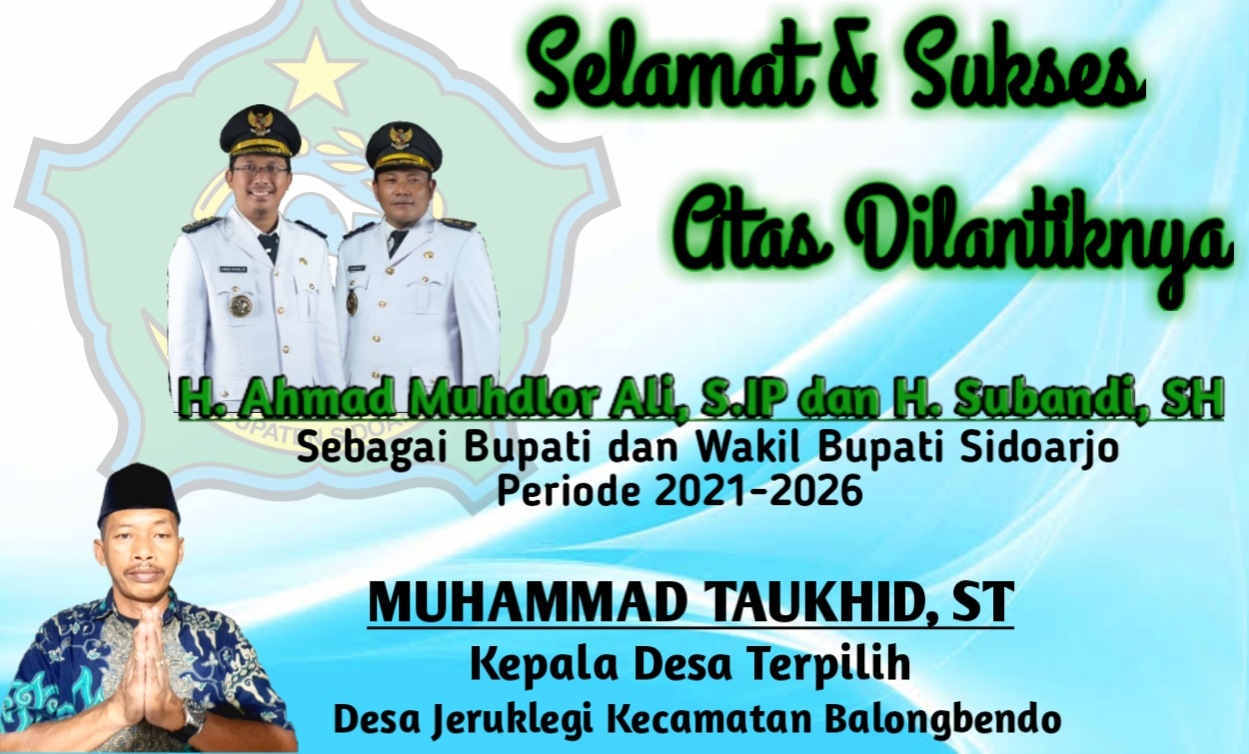 Ucapan Kades Jeruklegi atas Pelantikan Bupati dan Wakil Bupati Sidoarjo