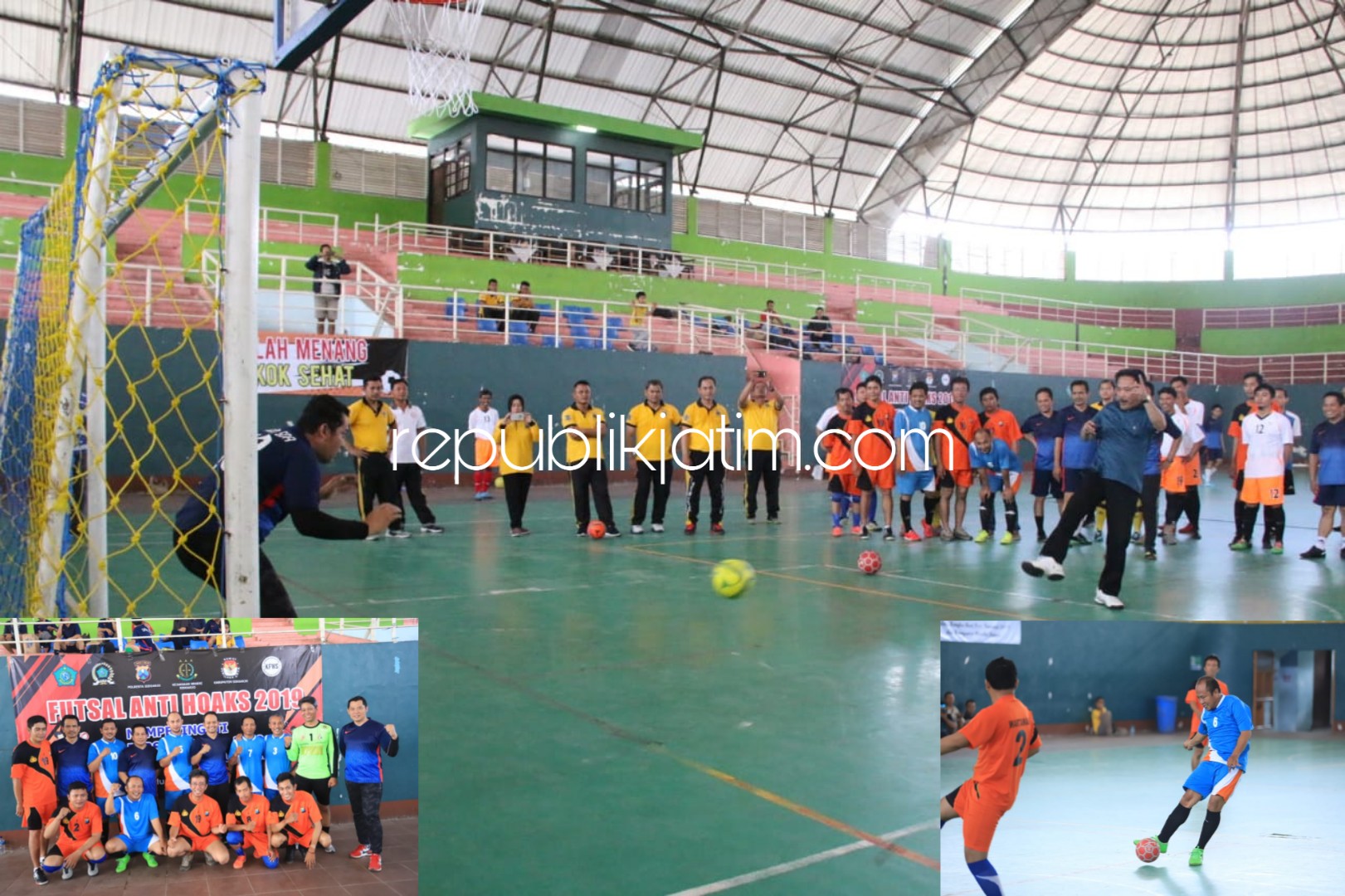 PEMBUKAAN - Wabup Sidoarjo, Nur Ahmad Syaifuddin membuka Futsal Anti Hoax dan Pemilu Damai yang digelar Komunitas Futsal Wartawan Sidoarjo (KFWS) di GOR Sidoarjo, Sabtu (09/03/2019).