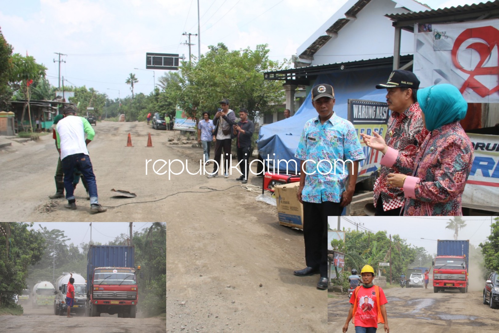 SIDAK - Wabup Sidoarjo, Nur Ahmad Syaifuddin menggelar sidak ke JL Raya Bulang - Prambon yang kondisinya rusak parah dan meminta diperbaiki sementara sebelum dibeton dengan anggaran Rp 5 miliar, Selasa (12/03/2019).