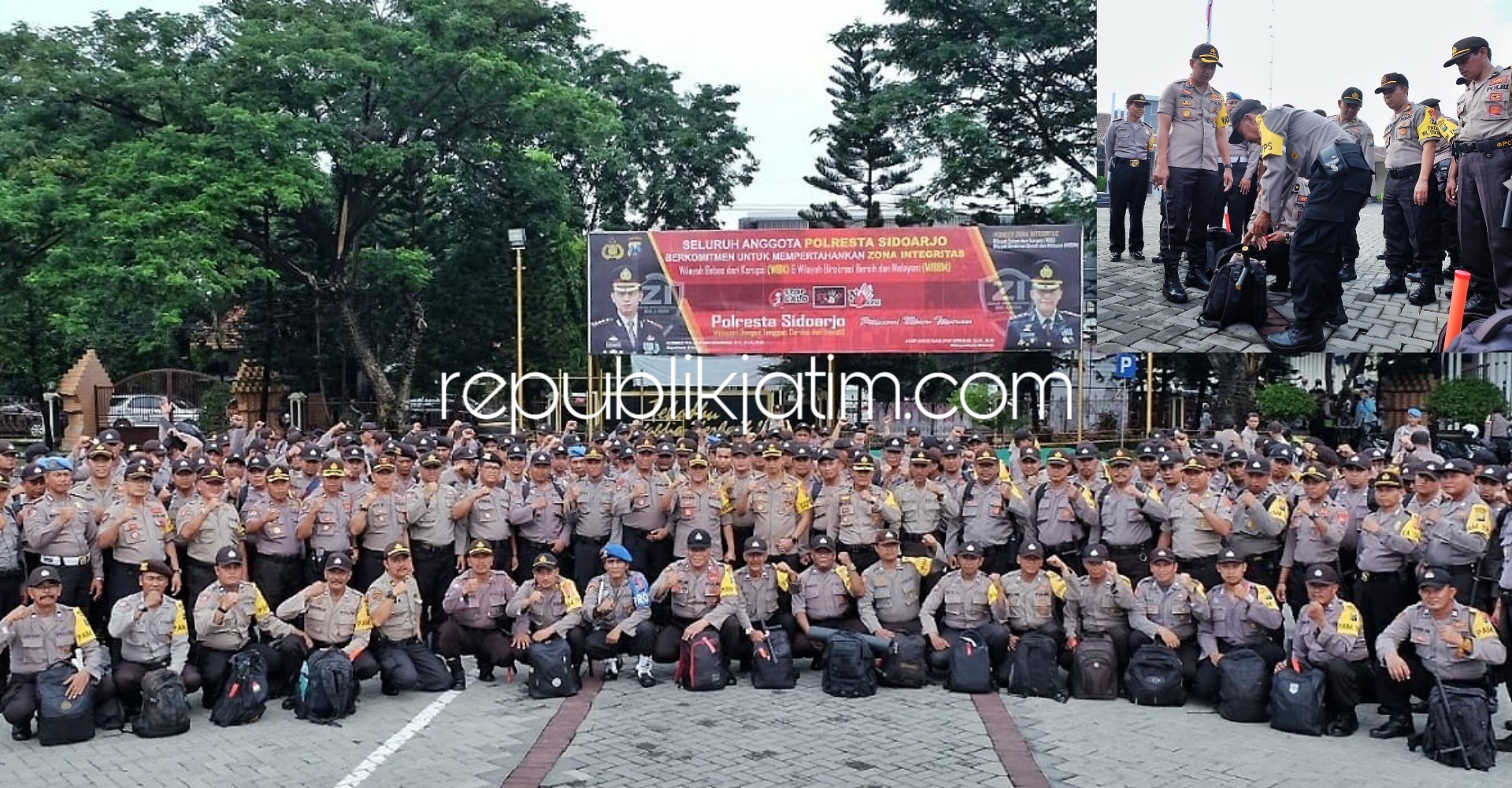CEK - Kapolresta Sidoarjo, Kombes Pol Zain Dwi Nugroho mengecek kesiapan 1.279 personil yang bakal diterjunkan dalam pengamanan Pemilu 2019, Kamis (11/04/2019). 