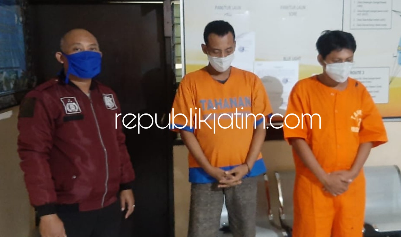 LESU - Dua tersangka pencurian motor di parkiran Indomaret Desa/Kecamatan Gedangan, Sidoarjo diringkus petugas Polsek Gedangan, Jumat (15/05/2020).