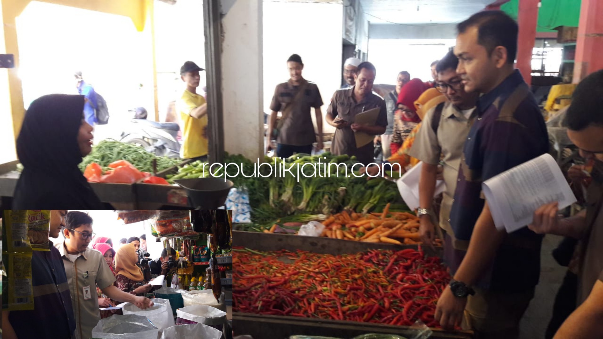 SIDAK - Tim Satgas Sidoarjo menggelar sidak harga kebutuhan pokok di Pasar Gedangan, Kecamatan Gedangan, Sidoarjo dengan hasil hanya kenaikan cabe dan gula yang menonjol, Selasa (21/05/2019).
