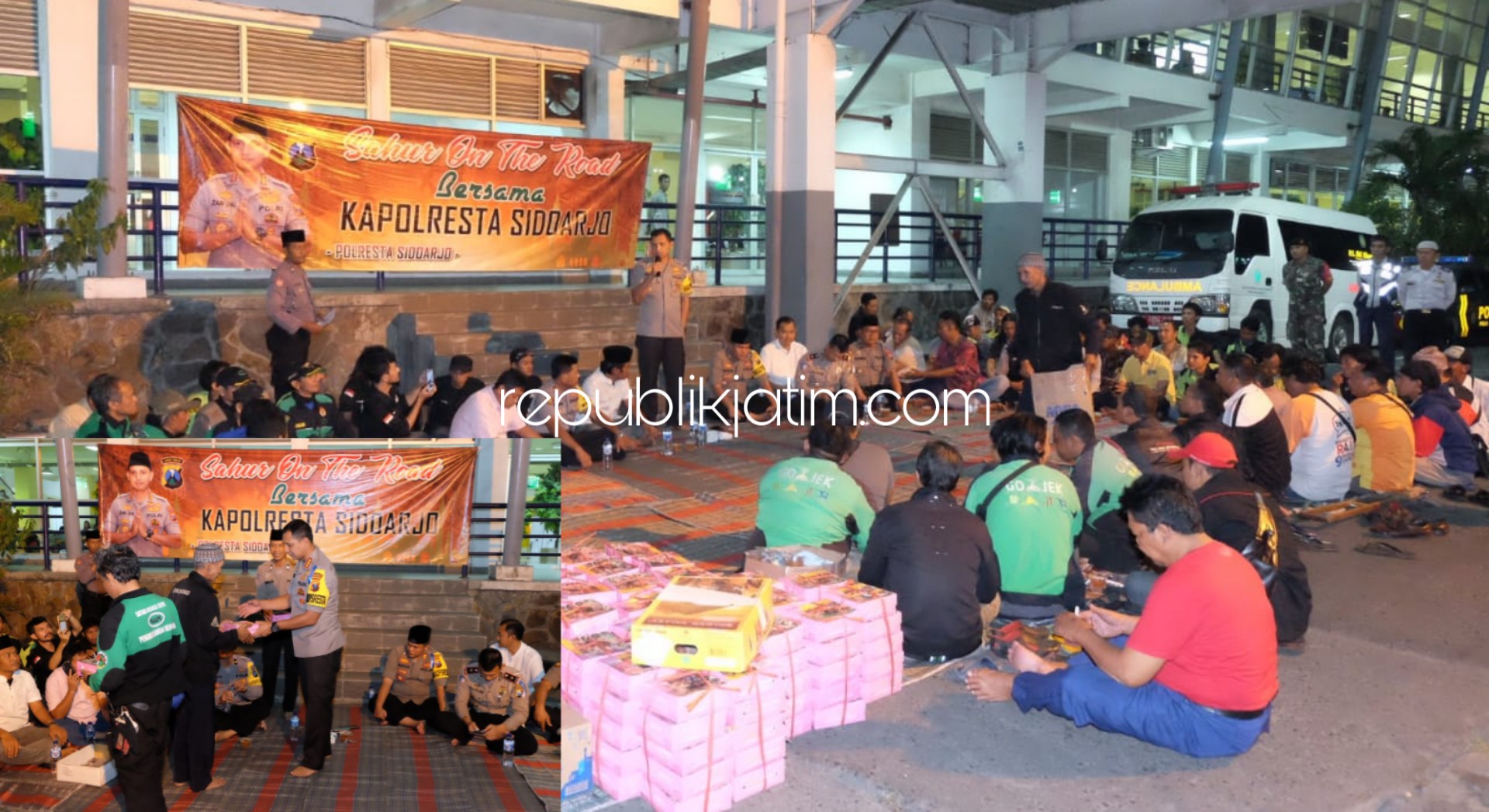 SAHUR BARENG - Kapolresta Sidoarjo, Kombes Pol Zai Dwi Nugroho menggelar Sahur On The Road bersama komunitas angkutan dan masyarakat di Terminal Bungurasih, Kecamatan Waru, Sidoarjo, Jumat (31/05/2019) dini hari.
