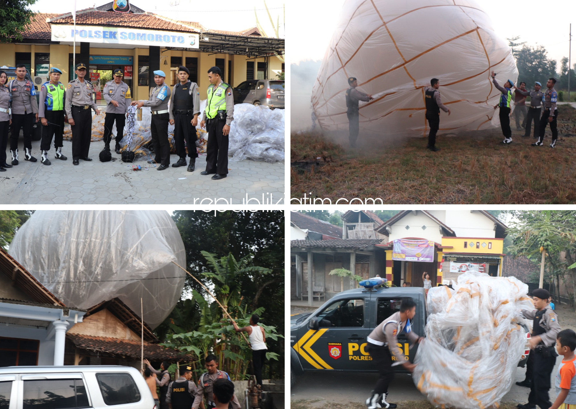 SITA - Petugas Polres Ponorogo berhasil mengamankan 20 unit balon udara yang siap diterbangkan warga di kampung mereka masing-masing, Kamis (06/06/2019).