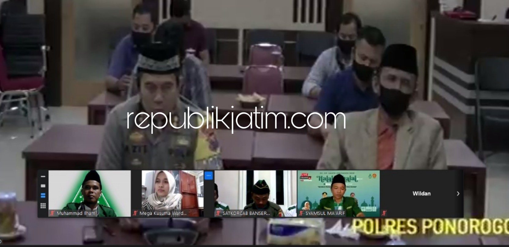 INTERAKTIF - Suasana dialog interaktif melalui daring antara GP Ansor dan Kapolres Ponorogo, Minggu (07/06/2020) malam.