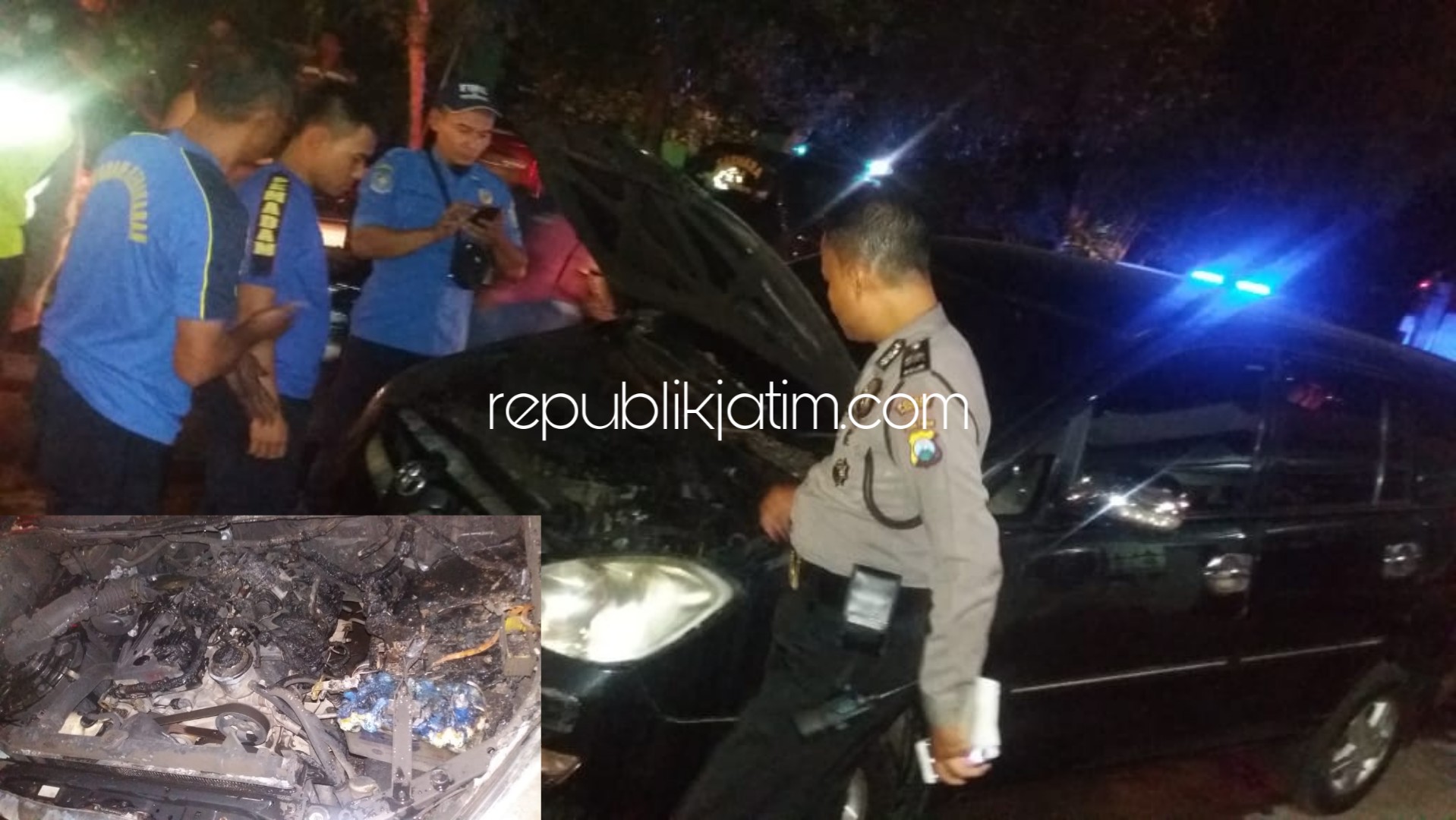 TERBAKAR - Mobil Toyota Innova milik Fathoni Anwar warga JL KH Ahmad Dahlan Kelurahan Nologaten, Kecamatan/Kabupaten Ponorogo terbakar, Minggu (09/06/2019) malam.