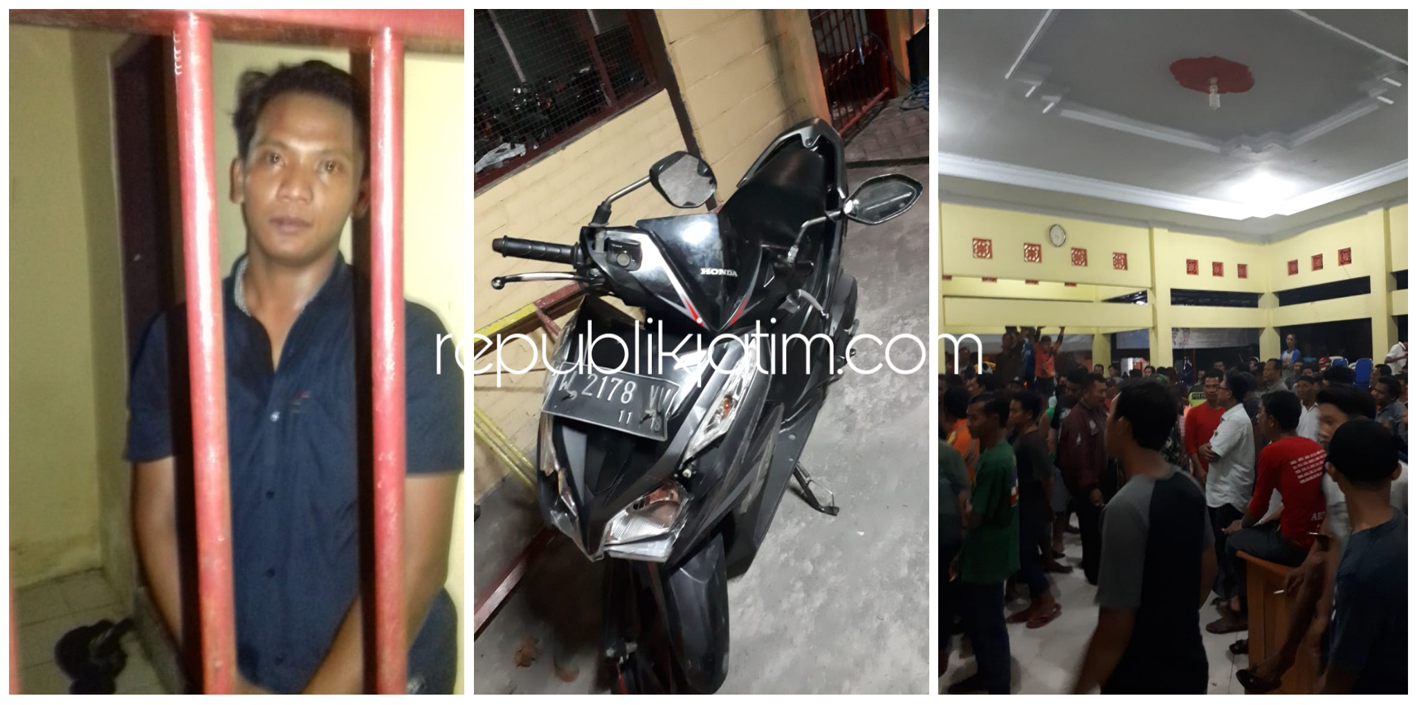DIMASSA - Pelaku 'pembegalan' bokong M Rizky Alfasri (28) warga Dusun Kedurus, Desa Kepatihan, Kecamatan Tulangan, Sidoarjo diamankan warga dan nyaris jadi korban amukan massa warga saat di Balai Desa Kepatihan, Selasa (11/06/2019) malam.