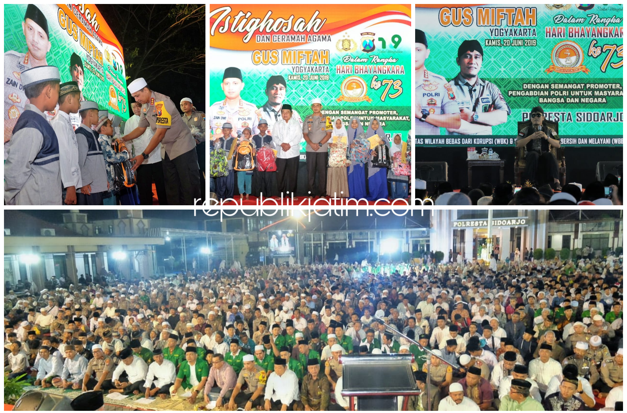 ISTIGOTSAH - Untuk memperingati Hari Bhayangkara ke 73, Polresta Sidoarjo menggelar istighosah bersama ribuan masyarakat Sidoarjo, Kamis (20/06/2019) malam.