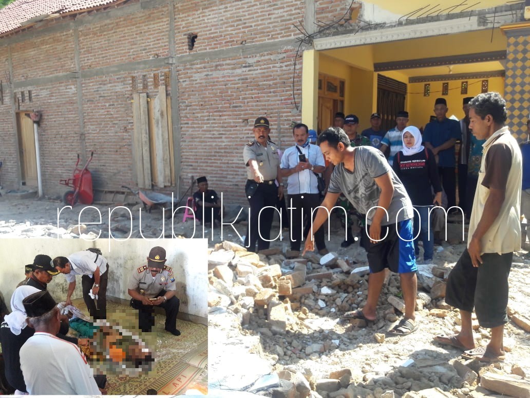 TEWAS - Kuli bangunan, Boiran (48) warga Sedayu, Desa Sendang Kecamatan Jambon, Ponorogo tewas tertimpa bangunan rumah Bonasir, Sabtu (07/07/2018).