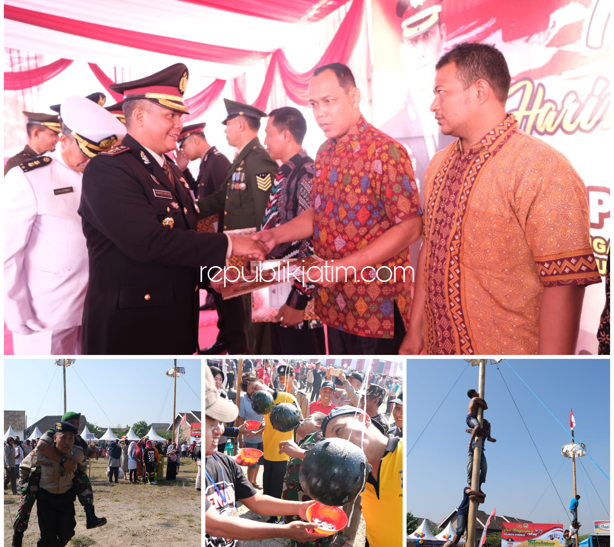 PERLOMBAAN - HUT Bhayangkara ke 73 yang digelar di lapangan Jabon dipenuhi dengan berbagai perlombaan, Rabu (10/07/2019).